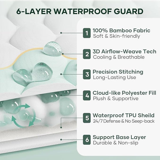 OhGeni 100% Waterproof Mattress Protector,California King Mattress Soft Pad,Pet Hair & Bedwetting Resistant,Cooling Fitted Sheets,Washable Bed Cover,Non-Slip Deep Pocket,Noiseless for Taller Person