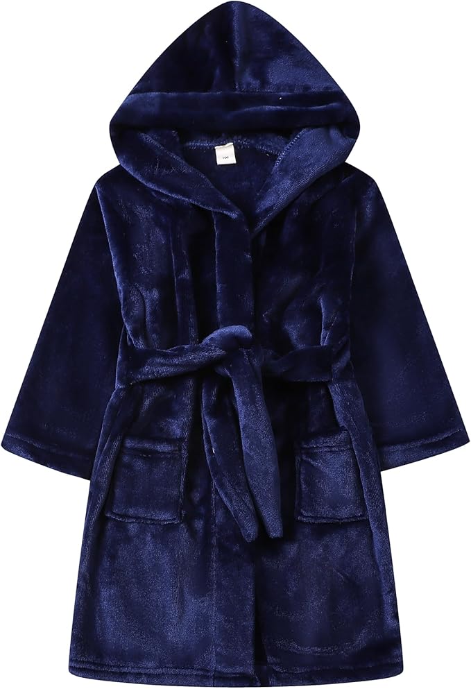 Umeyda Boys Girls Robes, Soft Fuzzy Fleece Hooded Bathrobes with Belt and Pockets for Kids, 1-18 Year