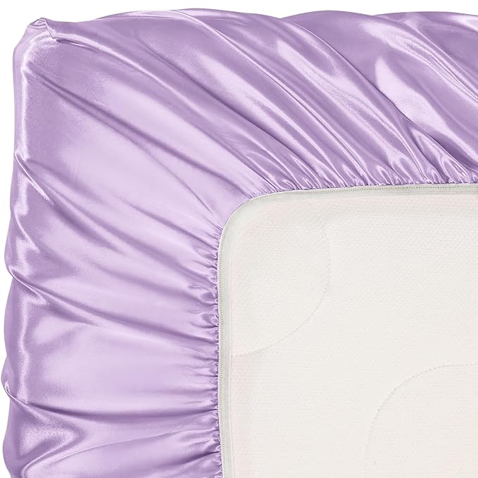 Pro Goleem Satin Soft Crib Sheet Great for Baby with Sensitive Hair Silky Baby Sheet Lavender Unisex 52’’x28’’x8’’ Fitted Cover