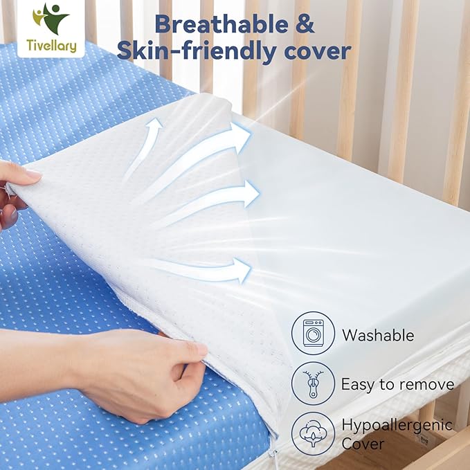 Dual-Sided Crib Mattress – Gel Memory Foam Infant & Toddler Mattress, Breathable Hypoallergenic Removable Cover, Fits Standard Cribs 52"x27.5"x5''