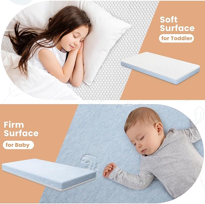 Crib Mattress, 52 x 27 Dual-Sided Memory Foam Baby and Toddler Mattress, Triple Layer Toddler Bed Mattress with Waterproof, Breathable, Removable Machine Washable Cover, Baby Mattresses for Crib