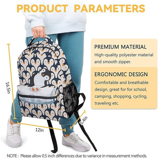 COOPASIA Cute Penguin Backpack, 16 Inch Animal Theme Bookbag with Adjustable Straps, Durable, Lightweight, Large Capacity, School Backpack for Kids Girls Boys