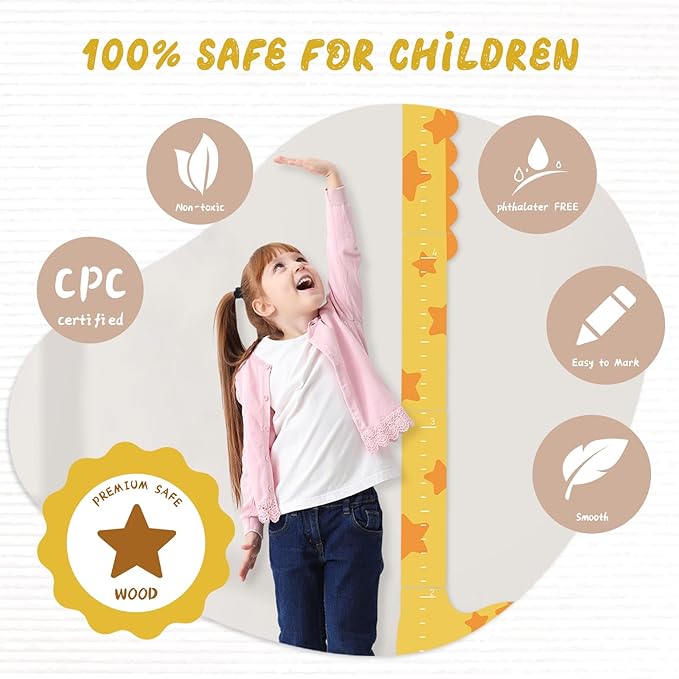 Woodemon Personalized Name Growth Chart for Kids – Giraffe Height Chart for Boys and Girls, Wooden Height Chart Measuring Board 63" x 15.3"