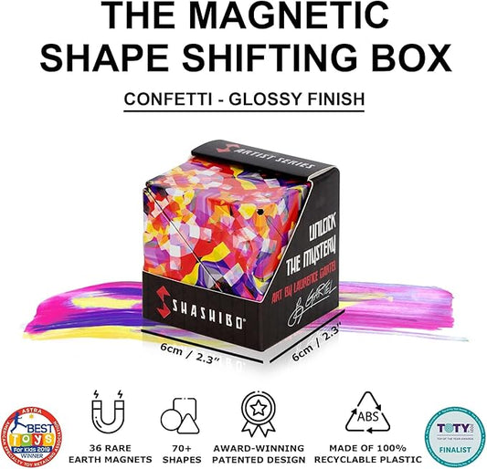 Shashibo Shape Shifting Box - Award-Winning STEM Fidget Toy with Strong Magnets - Fidget Cube Transforms Into 100+ Shapes, Christmas Stocking Stuffers Gift for Kids, Teens, and Adults (Confetti)