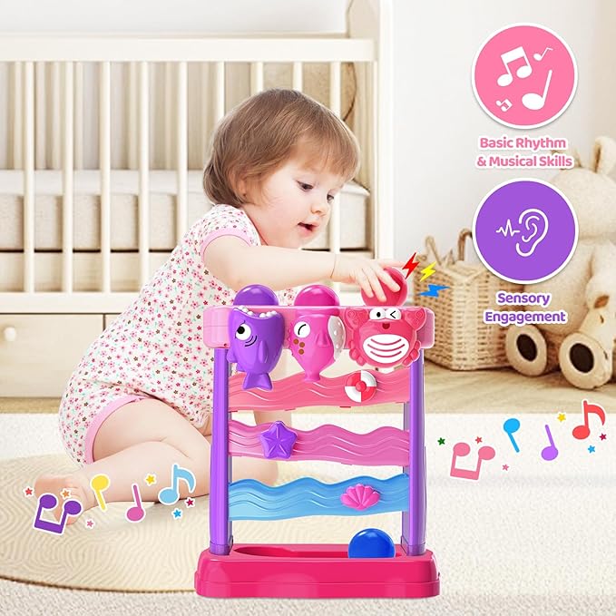 Toys for 1 2 Years Old Girls, Musical Toys for 12-18 Months, Interactive Toddler, Montessori Toys, Christmas Birthday Gifts for Baby Kids Toddlers Age 1-2 Years Old (Pink)