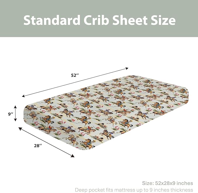 Vintage Cowboy Floral Baby Crib Sheets for Boy Girl 52x28Inch Western Cowboy Horse Soft Stretchy Fitted Crib Mattress Cover Wild West Desert Baby Sheet for Standard Crib & Toddler Bed Mattresses