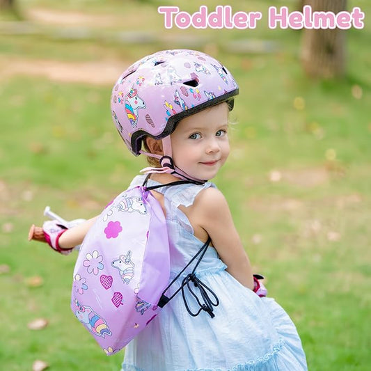 Toddler Bike Helmet with Gloves and Backpack Set, 3 Sizes for Baby Infant to Kids Ages 1-3 3-5 5-8+, Adjustable Boys Girls Bike Helmet for Bicycle/Scooter/Skateboard/Roller Skate
