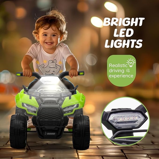 ATV for Kids, 6V Battery Powered Toddler 4 Wheeler w/Music, Light, 1.2mph Max Speed, Kids ATV 4 Wheeler for Toddlers Aged 1.5-3 Years Old, Green