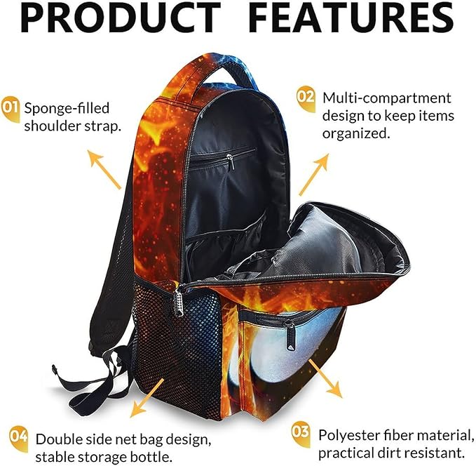 CustomWish Boys Backpack for School - Ice Hockey Backpacks for Kids Teens Elementary Middle Primary High Senior - 17 Inch Lightweight Large Capacity Sport Themed Bookbag Gift