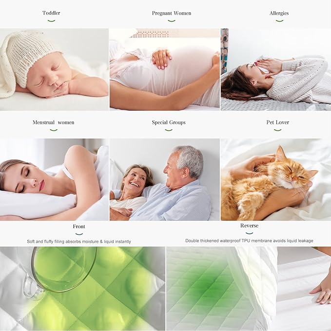 UNILIBRA King Mattress Pad Waterproof Rayon Made from Bamboo, Fitted Deep Pocket Mattress Cover fits 6''-25'', Breathable Quilted Mattress Protector, White