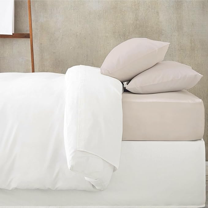 MakeMake Organics Organic Twin Fitted Sheet Set GOTS Certified Organic Cotton Fitted Sheet with 1 Pillowcase Ultra Soft Non Toxic Breathable Hypoallergenic (40"X76", Taupe)