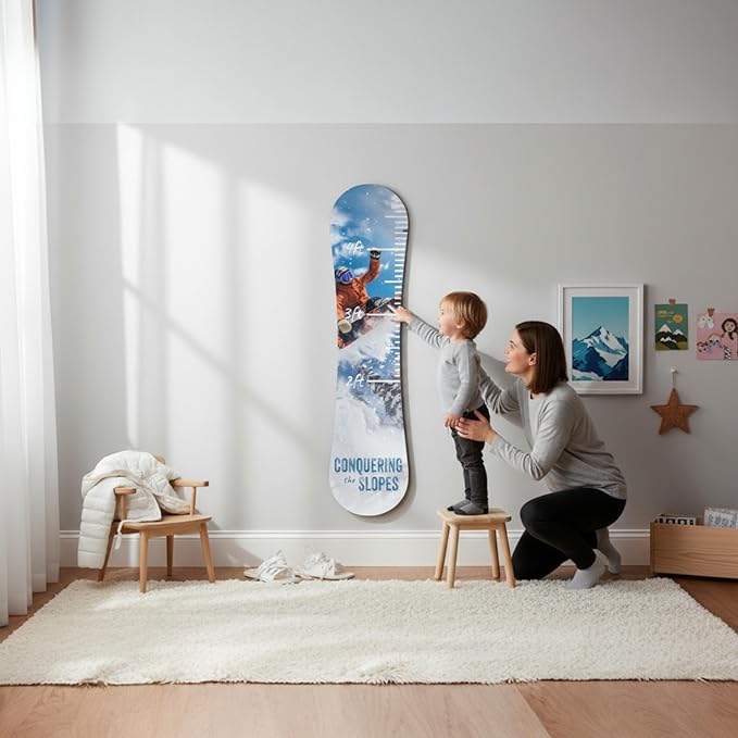 Snowboard Growth Chart, Kids Height Tracker for Nursery and Kids Rooms, Conquering The Slopes