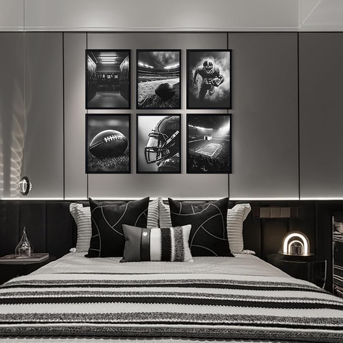 Football Wall Art Sports Canvas Poster Boys Room Wall Decor Rugby Field Prints American Football Pictures Inspirational Sports Painting Black White Artwork for Teen Kids Bedroom 8x10 Inch Unframed