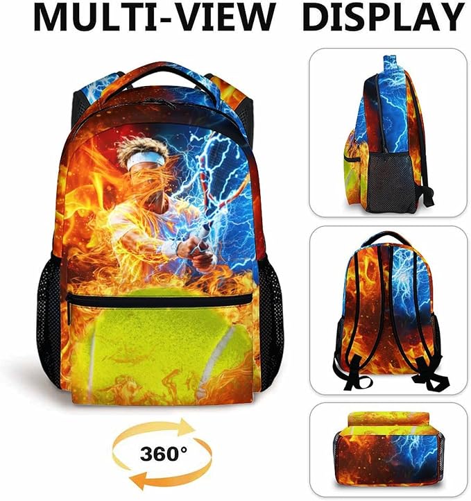 CustomWish Backpack for Boys Kids, Tennis Backpacks for Elementary Middle Primary High Senior, 17 Inch Lightweight Cool Sport Bookbag, Ideal Back to School Supplies