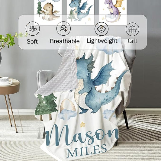 Personalized Baby Crib Bedding Set: 4 Piece Custom Gift Crib Bed Set with Name - Blue Dinosaur Design, Nursery Bedding Set for Baby Girls,Newborn Boys Girls Crib Sets, Crib Bedding Shower Gifts