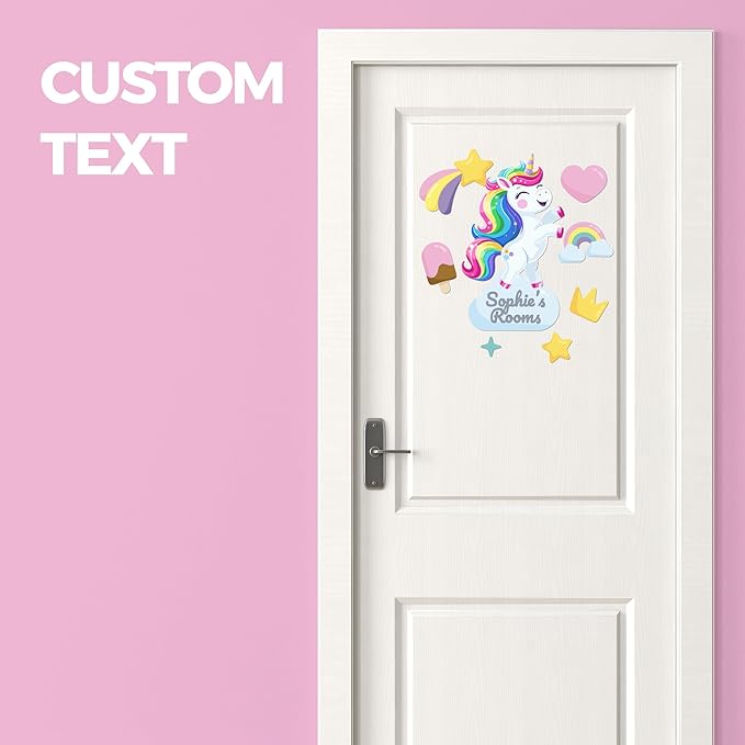 EGD Custom Unicorn Door Decal with Name | Door Decals for Bedroom or Nursery | Personalized Vinyl Wall Decal for Kids Room | Cute Magic Theme Wall Stickers for Girls (G. Unicorn)