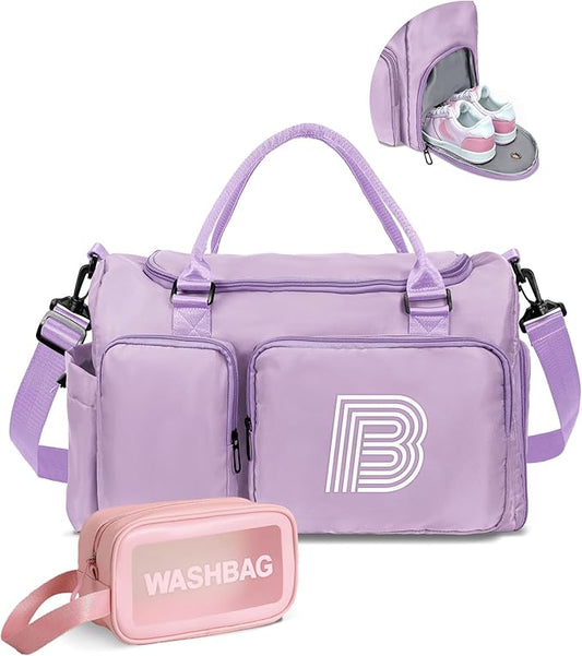 Elilier Gifts Teen Girl Gift, Initial Travel Duffle Bag, Duffel Bags, Personalized Weekender bags, Lilac purple-B