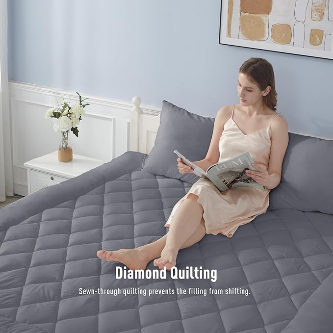 Full Size Mattress Pad Cotton Top Mattress Cover Quilted Fitted Mattress Protector with 18-22" Deep Pocket Down Alternative Fill Noiseless & Breathable (Full, Dark Grey)