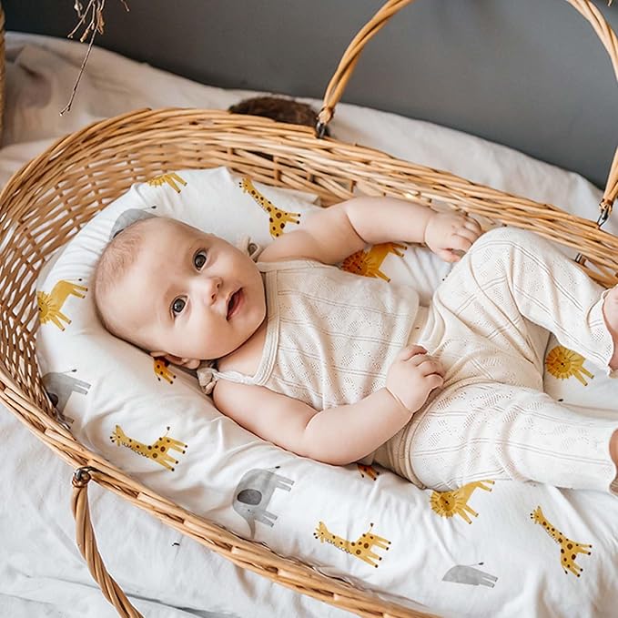 Baby Bassinet Sheets - 3 Pack Breathable Cradle Bassinet Mattress Sheets for Newborns Universal Fit for Hourglass, Oval, Rectangle Mattresses (32" x 16") Dinosaur Elephant