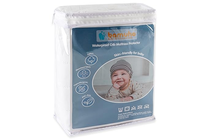 Bamuho Cotton Crib Mattress Protector, Waterproof Toddler Baby Mattress Pad Cover for Standard Crib Mattress, Duck Egg Pattern Quilted - 2 Pack 52" × 28"