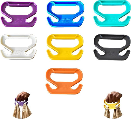 Handle Magic (7 Units) Bag Carriers | Ergonomic Grip and Bag Holder | Pocket Size | Lightweight & Comfortable for Shopping & Travel - Made in USA (Seven Colors)