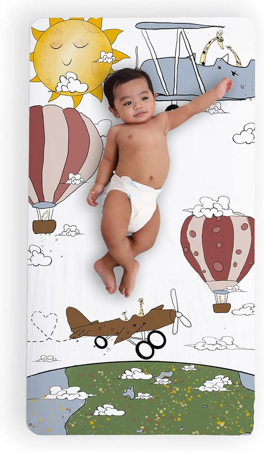JumpOff Jo - Fitted Crib Sheet, Super Soft 100% Cotton Sheet for Standard Crib Mattresses and Toddler Beds, 28 in. x 52 in., Storytelling Designs - Take Flight