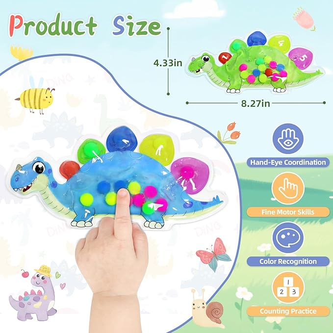Christmas Stocking Stuffers 2pcs Dinosaur Color Sorting Sensory Toys, Toddler Preschool Learning Activities Fine Motor Travel Autism Quiet Fidget Toys for Classroom, Gifts for Kids 3 4 5 Year Old