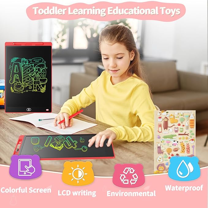 [2 Pack] Genialba LCD Writing Tablet 8.5-Inch Colorful Doodle Board, Toddler Learning Educational Toys Gifts for 3-8 Years Old Girls and Boys, Electronic Drawing Pad for Kids (Blue&Red)