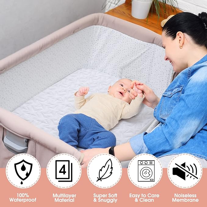 Waterproof Mini Crib Mattress Protector: 2-Pack Pack N Play Sheets - Fitted for Standard Baby Mattresses (38" x 26") - Soft and Breathable Covers for Graco Pack and Play, Playards, and Mini Cribs