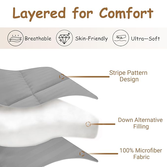 ZPECC Toddler Down Alternative Comforter, 39x47 Hypoallergenic Baby Blanket Quilt, Soft Breathable Lightweight All Season Kids Duvet Insert for Crib Stroller Cot Daycare, Grey Stripe
