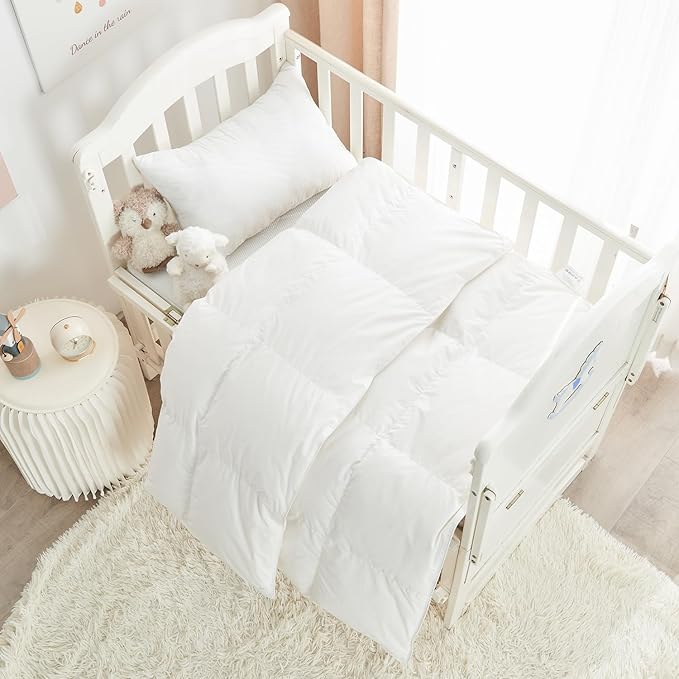Toddler/Travel/Crib Goose Down Comforter Duvet/Blanket Multifunctional,100% Organic Cotton & Washable Unisex Kids,All Season,White 47x60