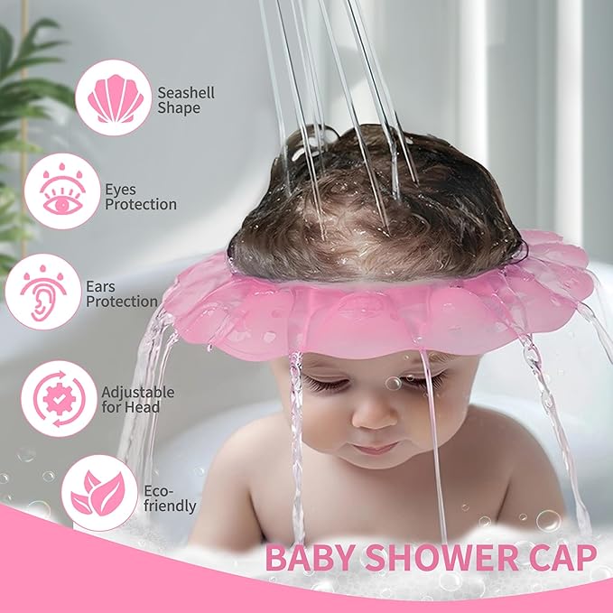 kair Baby Kids Shower Cap Soft Adjustable Silicone Toddler Bath Visor Children Hair Washing Hat Keep Kids Shield Water Out of Eyes & Ears (Pink, Head Size 12.5"-19" Less Than 24 Months)