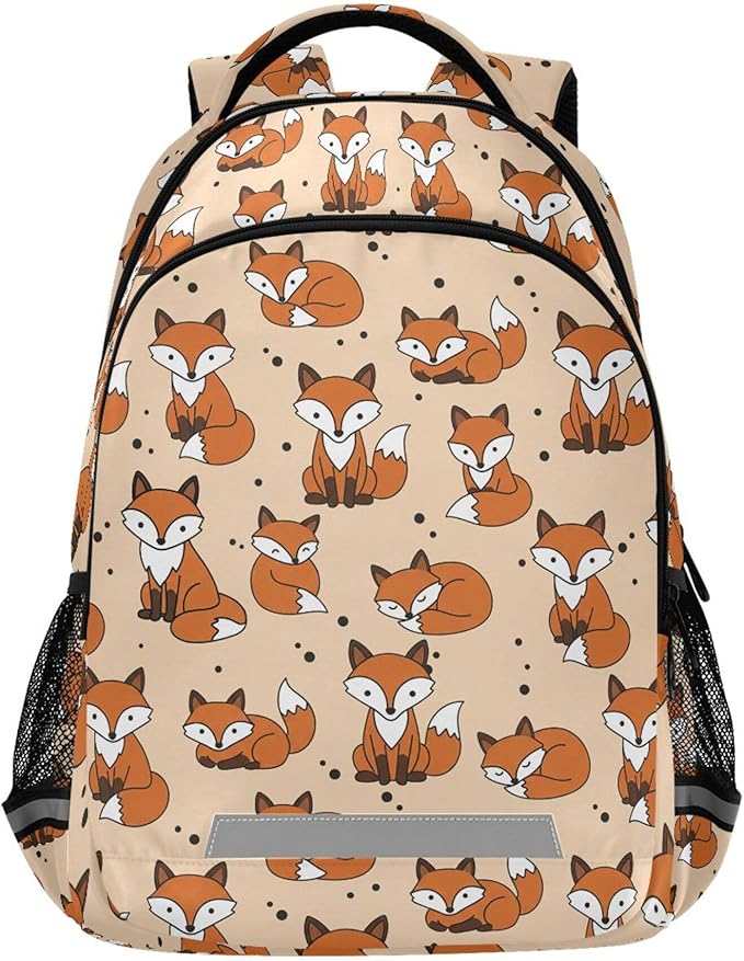 MNSRUU School Backpack with Chest Strap, Cute Fox Laptop Backpack, Travel Hiking Backpack for Boys Girls, Rucksack, Knapsack