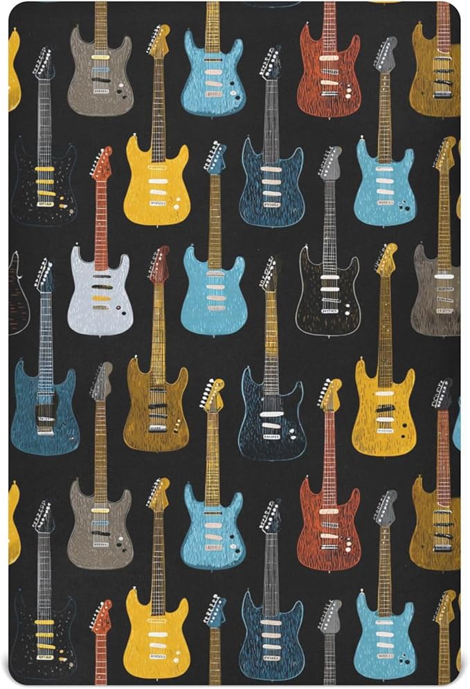 Colorful Music Guitars Crib Sheets Soft Breathable Fitted Baby Crib Sheets Mattress Cover for Girls Boys, 52" x 28" x 9"