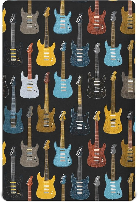 Colorful Music Guitars Crib Sheets Soft Breathable Fitted Baby Crib Sheets Mattress Cover for Girls Boys, 52" x 28" x 9"