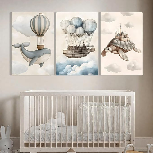 Ocean Nursery Canvas Wall Art, Sea Life Nursery Wall Decor, Kid Room Decor, Whimsical Wall Art Prints, Canvas Prints for Kids Room (16" x 24" x 3 pcs)