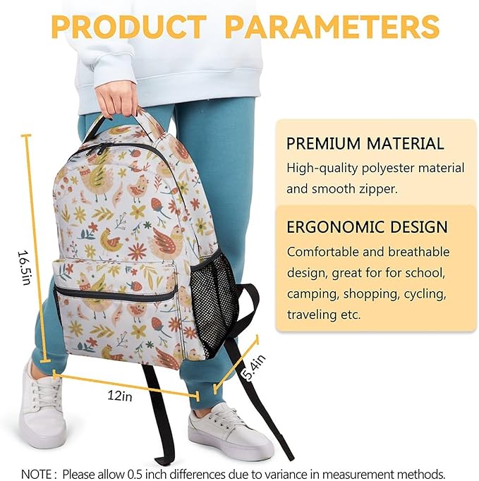 COOPASIA Chicken Backpack, 16 Inch Animal Theme Bookbag with Adjustable Straps, Durable, Lightweight, Large Capacity, School Backpack for Kids Girls Boys