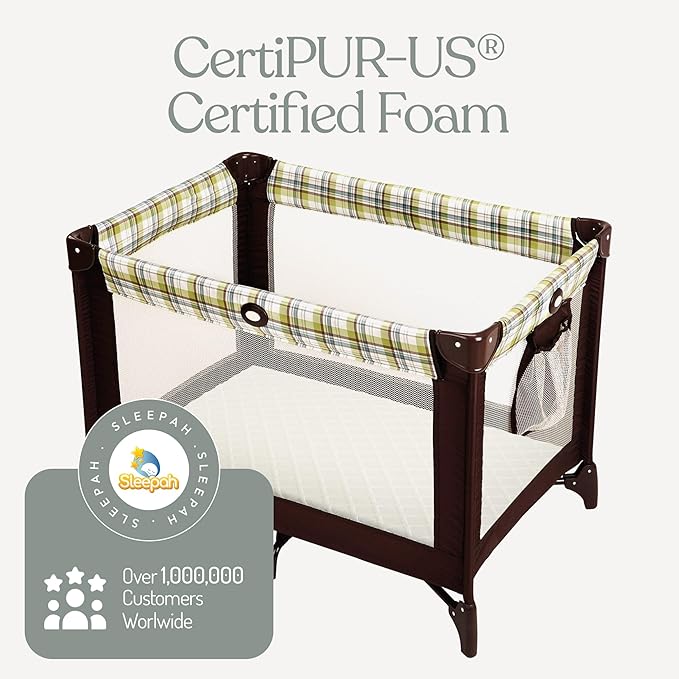 Sleepah Pack and Play Mattress Foam Pad 38 x 26 x 1.5 for Playpen, Portable Playyard Mattress - Soft Waterproof Washable & Removable Cover Breathable Topper