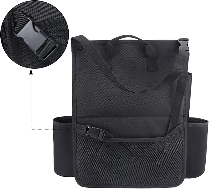 LUXJA Car Front Seat Organizer with Laptop and Tablet Storage Pockets, Car Seat Organizer with Back Adjustable Straps, Black