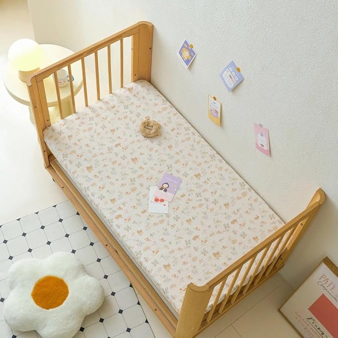 Muslin Crib Sheets - Fitted Crib Mattress Sheets for Boys and Girl - 28"x 52", 2 Pack (Rabbit, Green)