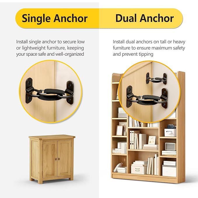Furniture Anchors for Baby Proofing 6 Pack 400lbs Furniture Straps Leaning Mirror Wall Anchors Anti Tip Kit for Dresser Shelves Bookshelf Cabinet Mirror Earthquake Child Pet Safety