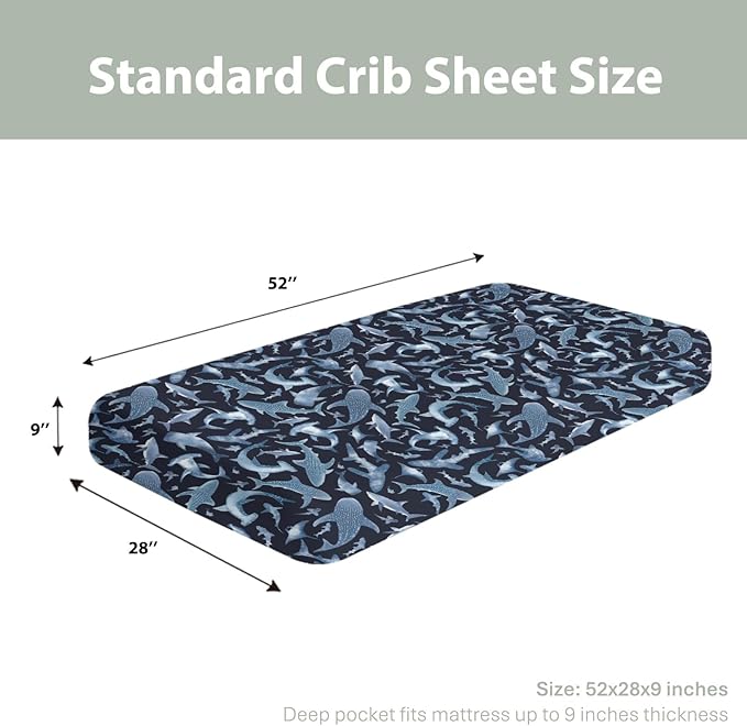 Blue Sharks Baby Crib Sheets for Boy Girl 52"x28" Sea Ocean Animal Soft Stretchy Fitted Crib Mattress Covers Nautical Shark Nursery Baby Sheet for Standard Crib and Toddler Bed Mattress