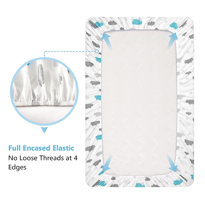 TILLYOU Baby Crib Sheets for Boys Girls, Super Soft Toddler Bed Sheets, 2 Pack Sheets for Standard Crib Mattress 28x52in, Blue Clouds and Stars