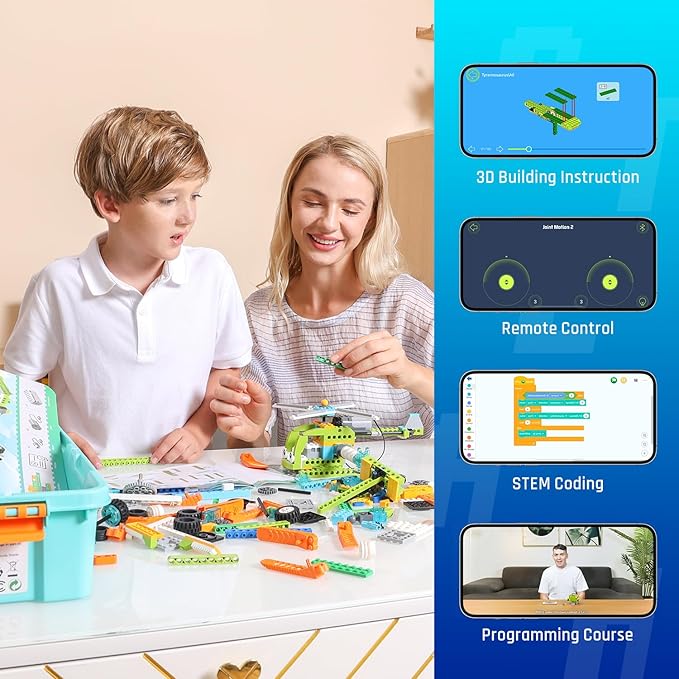 makerzoid Coding Robot Toy for Kids 6+, 100+ in 1 APP Control Robots Building Toys, Programmable Scratch Coding Kit with 23 Video Courses,Birthday Toy for Kids (370 Blocks)