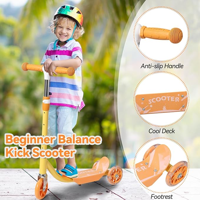 Toddler Scooter, Scooters for Kids Age 3-5, Boy Girl Gift 3-Wheel Kick Scooter with LED Light Up Wheels, Adjustable T-Bar Handle, Cute Deck, Safe Smooth Riding Outdoor, Max 100 lbs, Xmas Box Wrapped