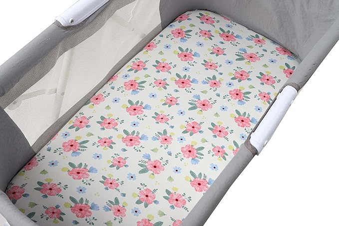 Onacosht Stretchy Bassinet Sheets 33" x 19" Compatible with Mika Micky, KoolaBaby (3 in 1), BabyBond, HARPPA and RICUTON Bedside Bassinet, 3 Pack for Baby Boy and Girl, Pink Floral