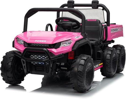 24V 4WD Electric Ride-on Dump Truck for Kids, 2-Seater with Parental Remote Control, 3 Speeds, All-Terrain Off-Road Toy Car for Boys Girls, Pink