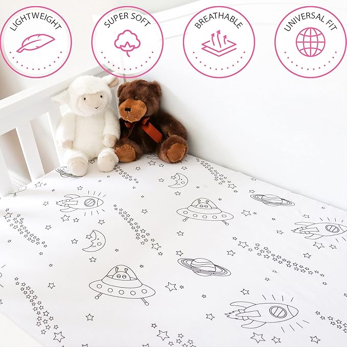 Milky Chic GOTS Fitted Baby Crib Sheet, Breathable 100% Organic Cotton Mattress Sheet for Boys and Girls, Fits Standard Size Mattresses (Space Black & White, Pack of 1)