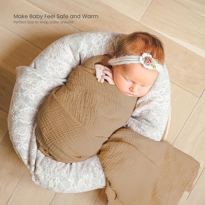 lulumoon Muslin Swaddle Blankets for Baby: Soft Cotton Newborn Receiving Blankets - Plaid Print Nursery Gift Set for Baby Girls(Mocha Plaid)