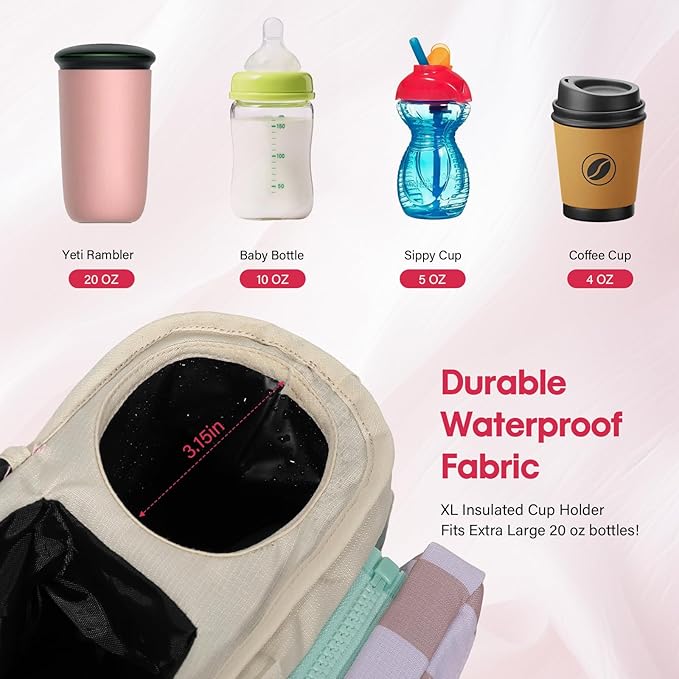 Universal Stroller Organizer with Insulated Cup Holders and Detachable Phone Bag,Stroller Caddy Fits for Stroller Accessories like Uppababy, Baby Jogger, Doona, Nuna Stroller (Green Square grid)